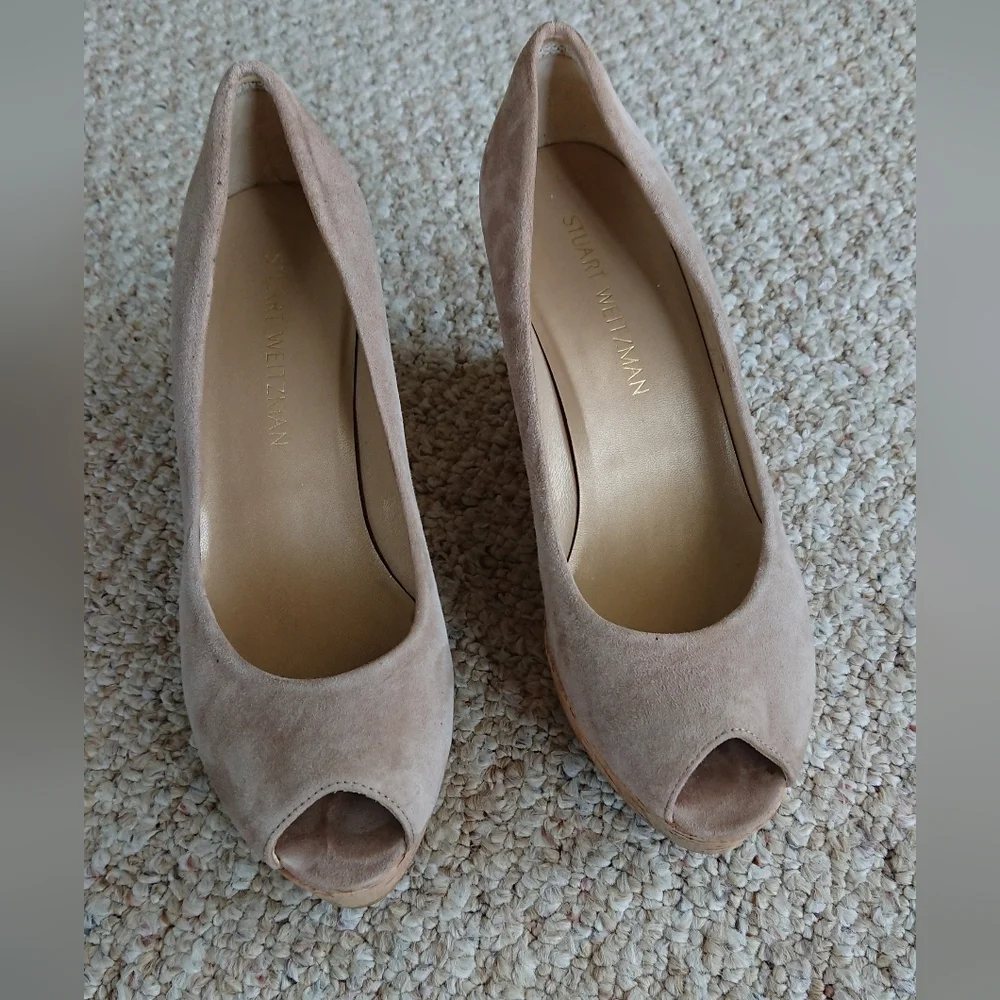 Stuart Weitzman Anna peep-toe wedge Wedge Platform Sandals in taupe 8.5 M - Picture 2 of 15